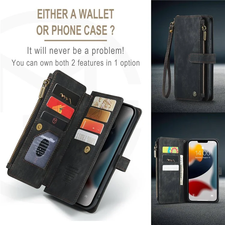Caseme C30 Series Для Iphone 13 Pro Max 6,7 Дюйма Drop-proof Pocket Pocket Wallet Case Function Function PU - Черный
