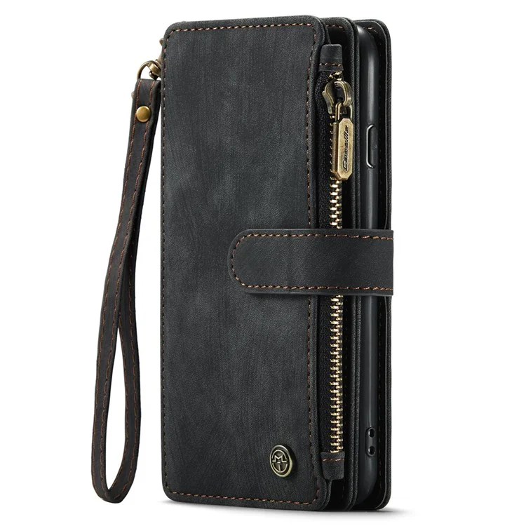 CASEME C30 Series para iPhone 6/7/8 de 4.7 pulgadas/SE (2020)/(2022) Funda de billetera de protección completa con cremallera y bolsillo, de piel sintética anti-arañazos - Negro