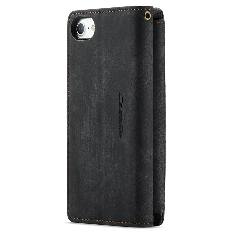 CASEME C30 Series para iPhone 6/7/8 de 4.7 pulgadas/SE (2020)/(2022) Funda de billetera de protección completa con cremallera y bolsillo, de piel sintética anti-arañazos - Negro