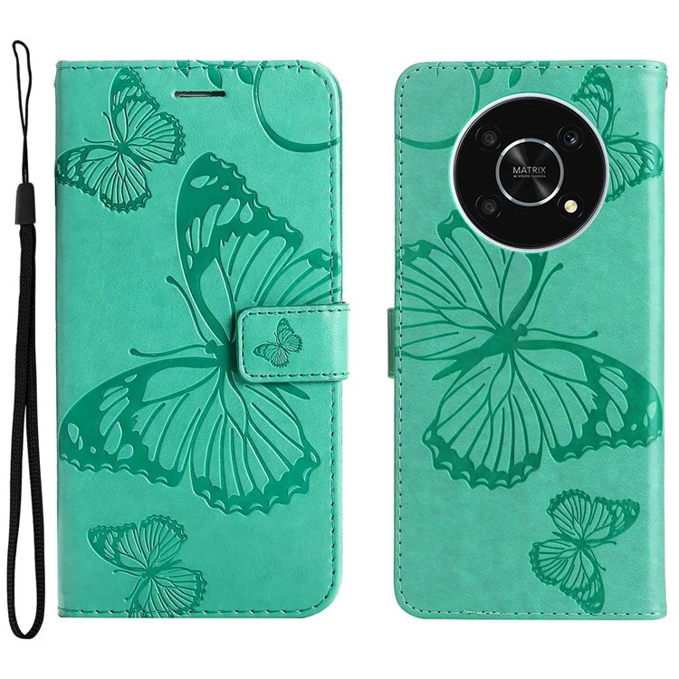 KT Leather Series-2 для Honor X9 5G/X30 5G/Magic 4 Lite 5G Butterfly Imprinted PU Leather Wallet Case Stand Anti-wear Phone Flip Cover - Зеленый