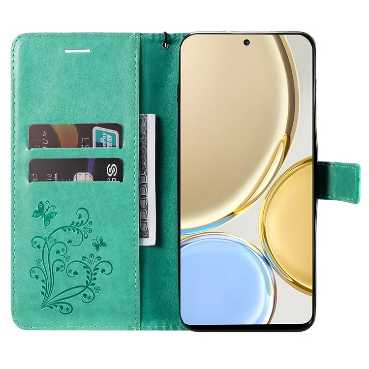 KT Leather Series-2 для Honor X9 5G/X30 5G/Magic 4 Lite 5G Butterfly Imprinted PU Leather Wallet Case Stand Anti-wear Phone Flip Cover - Зеленый