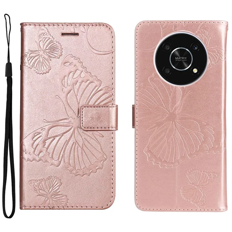 KT in Pelle Serie 2 Per Honor X9 5G/X30 5G/Magic 4 Lite 5G Butterfly Impronta PU Paformazione Pullotto Pullotto Pacchia - Oro Rosa