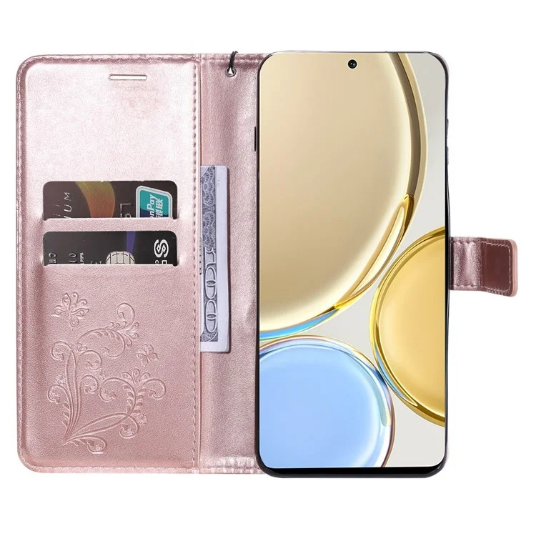 KT in Pelle Serie 2 Per Honor X9 5G/X30 5G/Magic 4 Lite 5G Butterfly Impronta PU Paformazione Pullotto Pullotto Pacchia - Oro Rosa