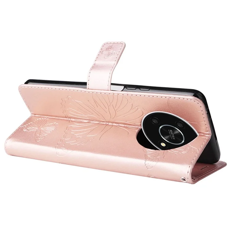 KT in Pelle Serie 2 Per Honor X9 5G/X30 5G/Magic 4 Lite 5G Butterfly Impronta PU Paformazione Pullotto Pullotto Pacchia - Oro Rosa