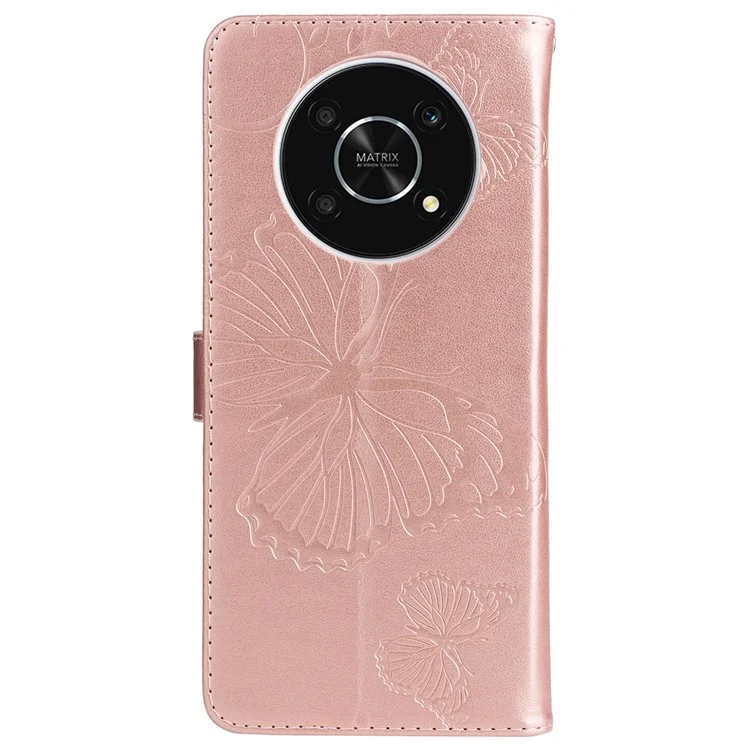 KT in Pelle Serie 2 Per Honor X9 5G/X30 5G/Magic 4 Lite 5G Butterfly Impronta PU Paformazione Pullotto Pullotto Pacchia - Oro Rosa