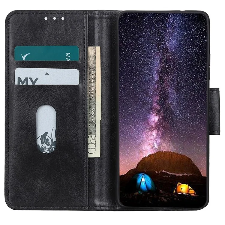For Nokia G100 Anti-fall Phone Flip Wallet Case Stand Function Crazy Horse Texture Magnetic PU Leather Mobile Phone Shell - Black