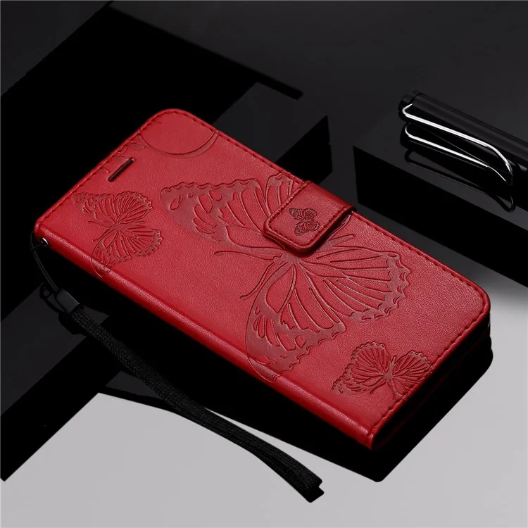 KT Leather Series-2 per OnePlus Nord CE 2 Lite 5G Anti-impronta digitale Farfalla Impresso Custodia per Telefono in Pelle PU Stand Cover - Rosso