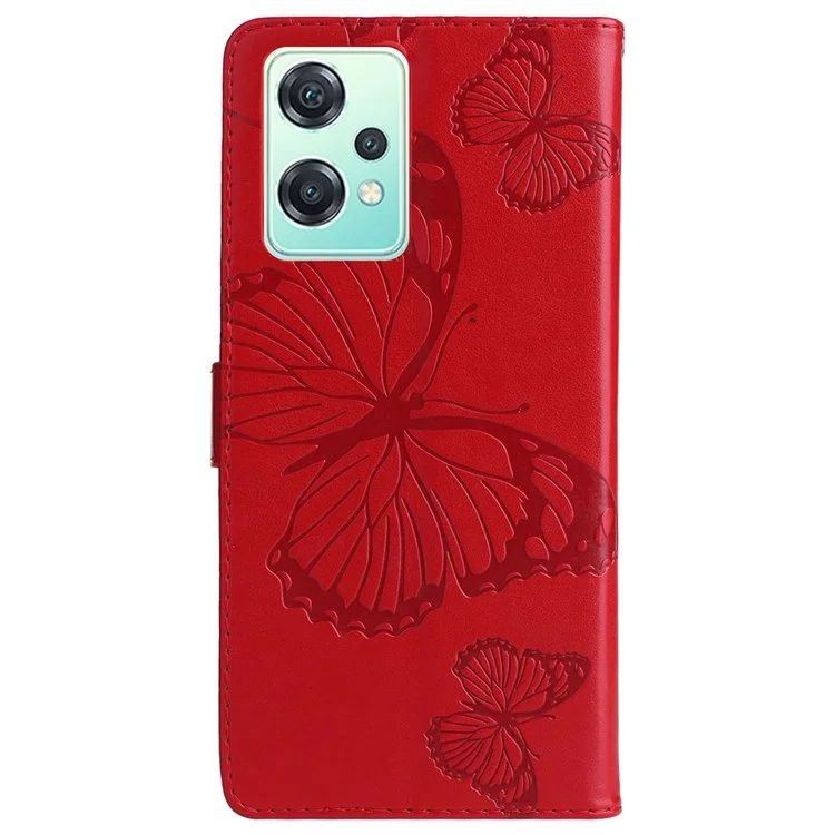KT Leather Series-2 per OnePlus Nord CE 2 Lite 5G Anti-impronta digitale Farfalla Impresso Custodia per Telefono in Pelle PU Stand Cover - Rosso