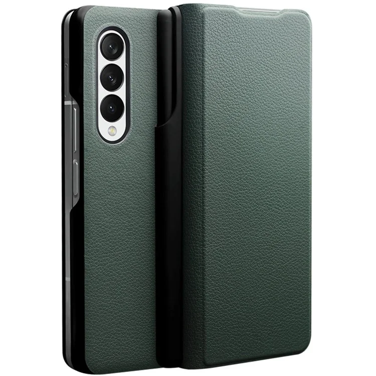 Qialino Pour Samsung Galaxy Z Fold3 5G Nappa Texture en Cuir Authentique Étui de Téléphone Anti-drop Flio Flip Protecteur Avec Porte-stylo - Vert