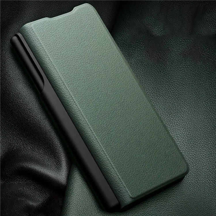 Qialino Pour Samsung Galaxy Z Fold3 5G Nappa Texture en Cuir Authentique Étui de Téléphone Anti-drop Flio Flip Protecteur Avec Porte-stylo - Vert