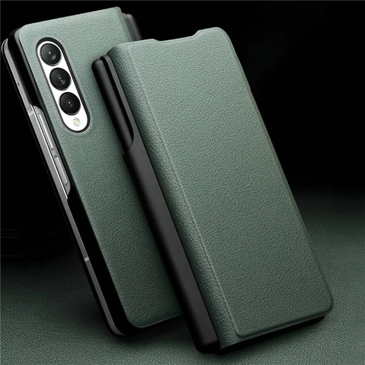 Qialino Pour Samsung Galaxy Z Fold3 5G Nappa Texture en Cuir Authentique Étui de Téléphone Anti-drop Flio Flip Protecteur Avec Porte-stylo - Vert