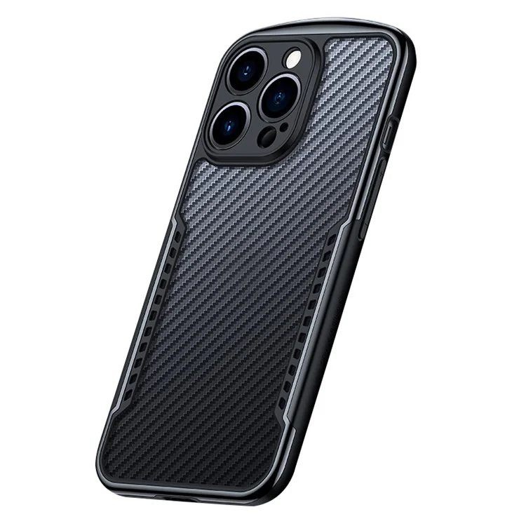 XUNDD for iPhone 13 Pro Max 6.7 inch Anti-drop Matte Phone Case with Camera Protection Carbon Fiber Texture Acrylic + TPU Strengthen Four Corners Back Cover - Black
