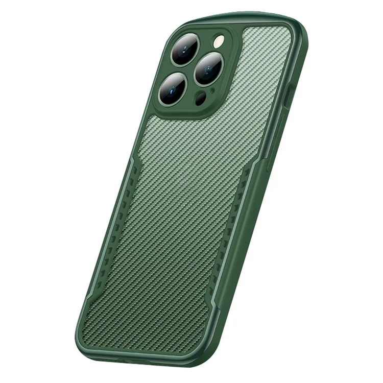 XUNDD for iPhone 13 Pro Max 6.7 inch Anti-drop Matte Phone Case with Camera Protection Carbon Fiber Texture Acrylic + TPU Strengthen Four Corners Back Cover - Green