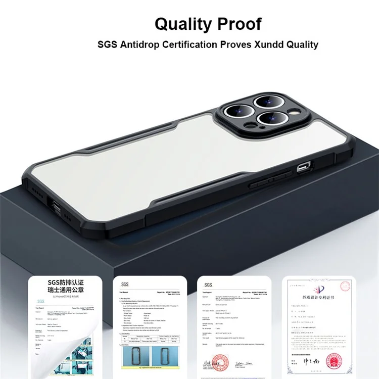 XUNDD Per iPhone 13 Pro Max 6.7 pollici TPU Bumper Custodia posteriore in acrilico Custodia per telefono resistente agli urti con angolo ad aria - Nero