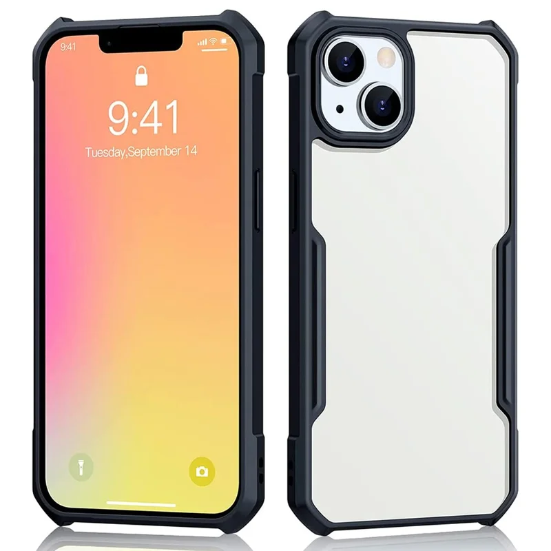 XUNDD for iPhone 13 6.1 inch Scratch-resistant Anti-fall Precise Cutouts Soft Phone Cover Acrylic + TPU Airbag Anti-drop Case - Black