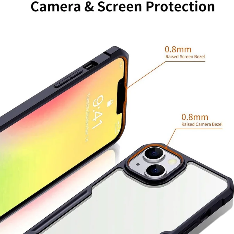 XUNDD for iPhone 13 6.1 inch Scratch-resistant Anti-fall Precise Cutouts Soft Phone Cover Acrylic + TPU Airbag Anti-drop Case - Black