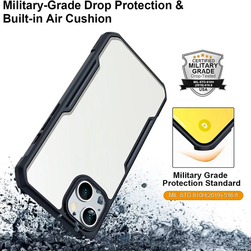 XUNDD for iPhone 13 6.1 inch Scratch-resistant Anti-fall Precise Cutouts Soft Phone Cover Acrylic + TPU Airbag Anti-drop Case - Black