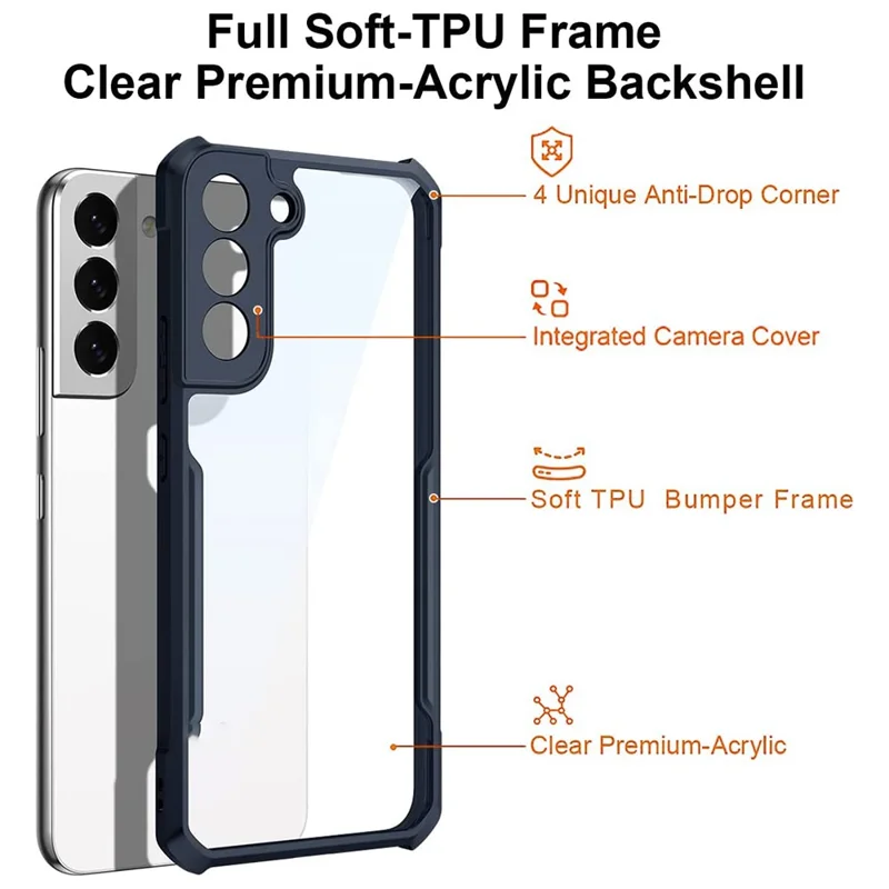 XUNDD for Samsung Galaxy S22+ 5G Lens Protection Corner Anti-fall Phone Case Acrylic Back + TPU Bumper Frame Protective Phone Shell