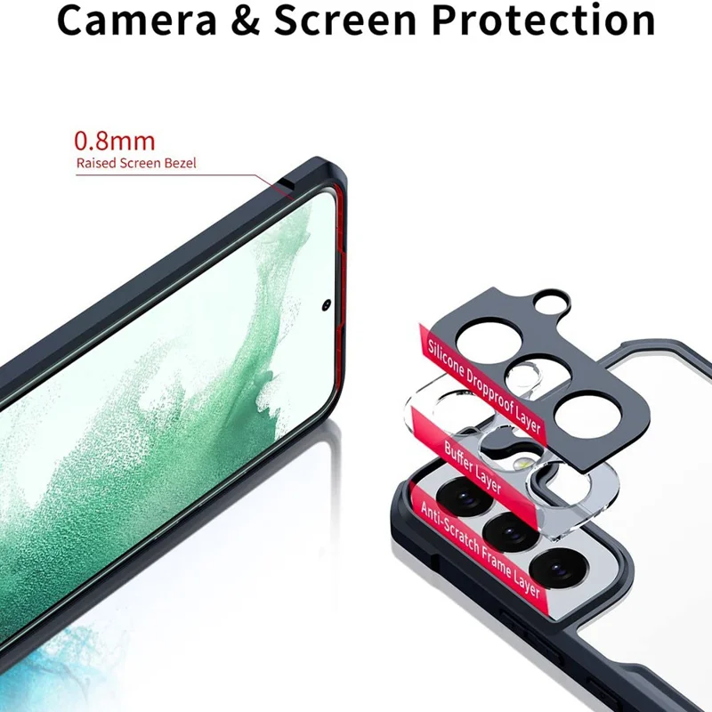 XUNDD for Samsung Galaxy S22+ 5G Lens Protection Corner Anti-fall Phone Case Acrylic Back + TPU Bumper Frame Protective Phone Shell