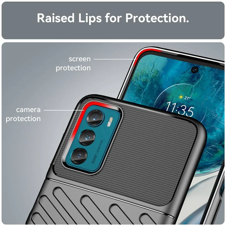 Capa Reforçada de TPU Série Thunder para Motorola Moto G42 4G, Textura de Tecido Twill Anti-Deslizante Anti-Queda, Protetor de Telefone - Preto