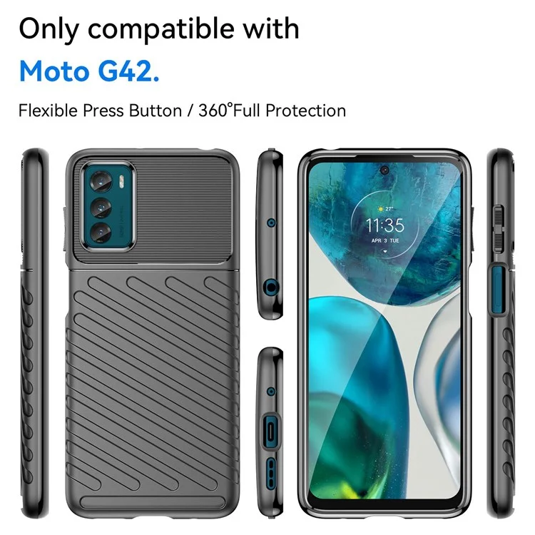 Capa Reforçada de TPU Série Thunder para Motorola Moto G42 4G, Textura de Tecido Twill Anti-Deslizante Anti-Queda, Protetor de Telefone - Preto