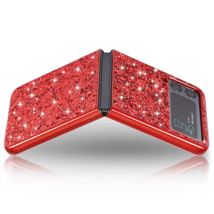 For Samsung Galaxy Z Flip4 5G Glitter Sparkling Case Electroplating TPU Frame Hard PC Back Anti-Slip Protective Cover - Red