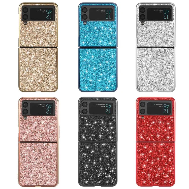Für Samsung Galaxy Z Flip4 5G Glitter Sparkling Case Electroplating TPU-Rahmen Harte PC-Rückseite Rutschfester Schutzüberzug - Rot