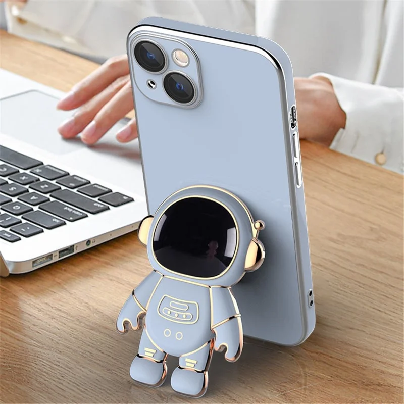 Astronaut Kickstand Phone Case for iPhone 13 mini 5.4 inch, Anti-scratch Electroplating TPU Back Cover - Black