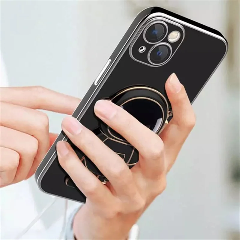 Astronaut Kickstand Phone Case for iPhone 13 mini 5.4 inch, Anti-scratch Electroplating TPU Back Cover - Black