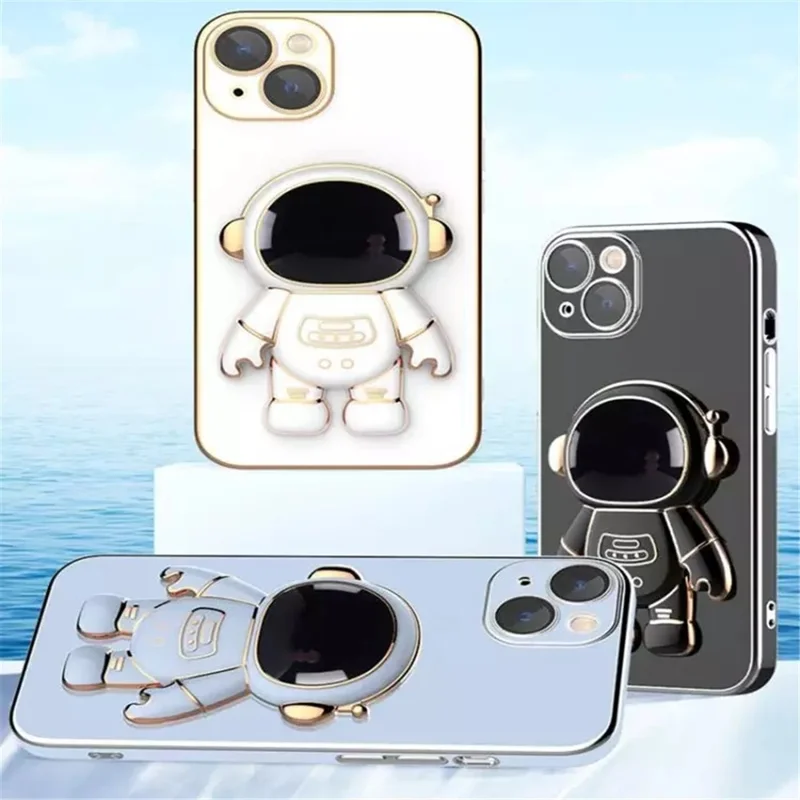 Astronaut Kickstand Phone Case for iPhone 13 mini 5.4 inch, Anti-scratch Electroplating TPU Back Cover - Black