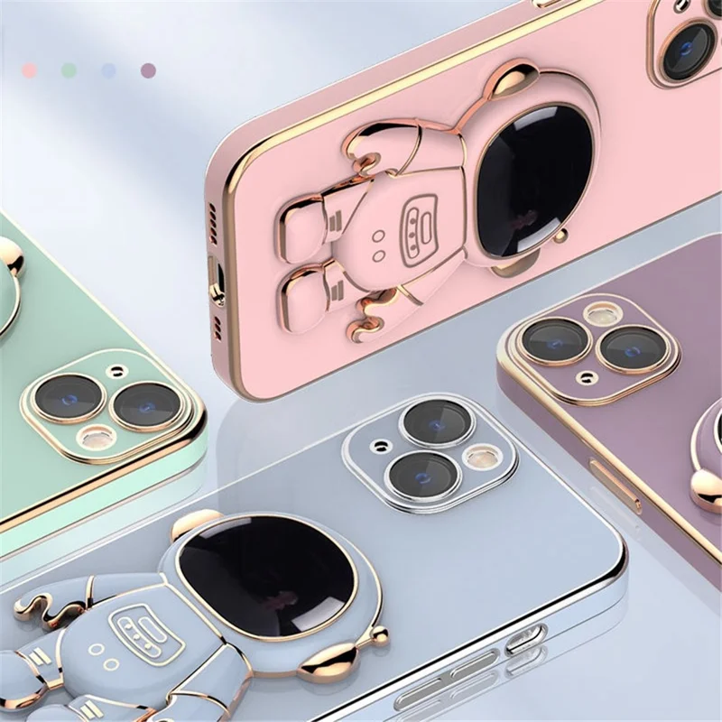 Astronaut Kickstand Phone Case for iPhone 13 mini 5.4 inch, Anti-scratch Electroplating TPU Back Cover - Black