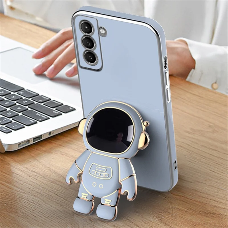 For Samsung Galaxy S22 5G Electroplating Astronaut Kickstand TPU Case Anti-drop Phone Shell - Purple