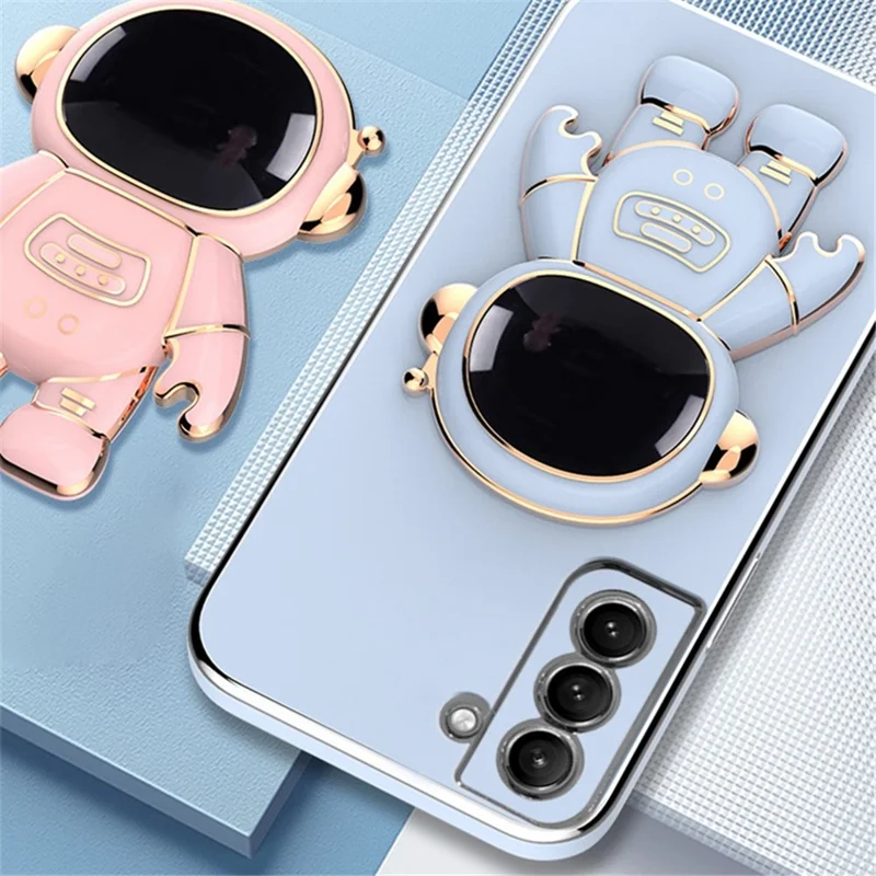 For Samsung Galaxy S22 5G Electroplating Astronaut Kickstand TPU Case Anti-drop Phone Shell - Purple