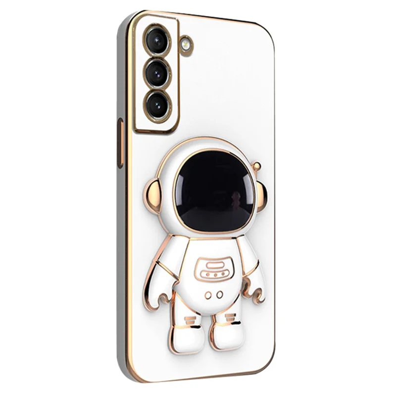 For Samsung Galaxy S22 5G Electroplating Astronaut Kickstand TPU Case Anti-drop Phone Shell - White