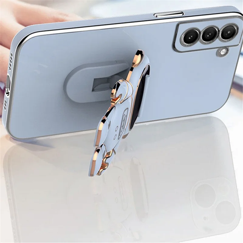 For Samsung Galaxy S22 5G Electroplating Astronaut Kickstand TPU Case Anti-drop Phone Shell - White