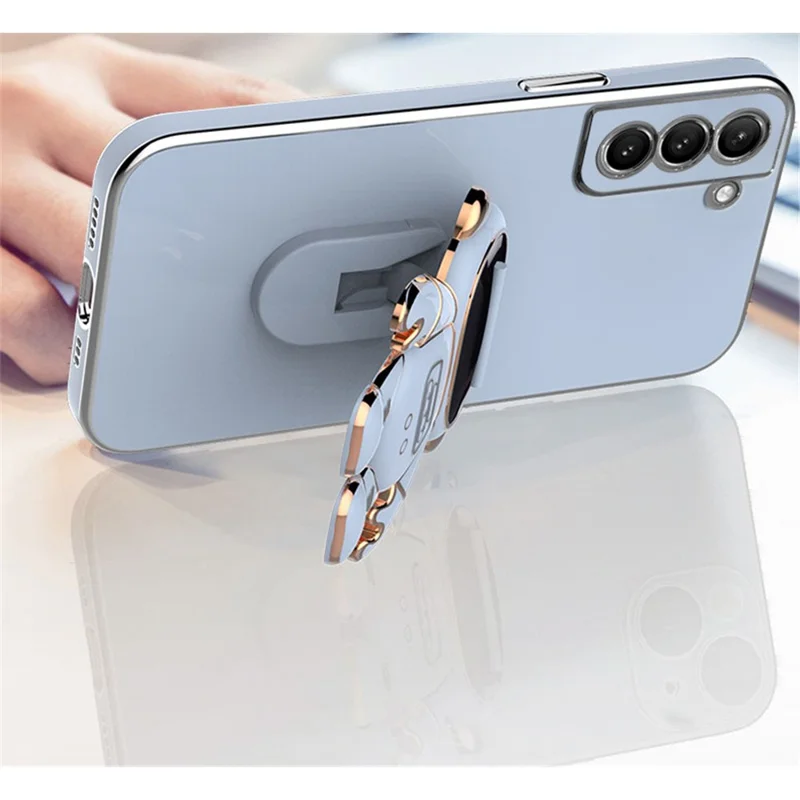 For Samsung Galaxy S22 5G Electroplating Astronaut Kickstand TPU Case Anti-drop Phone Shell - White