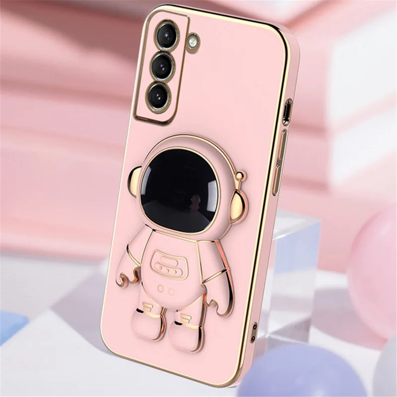 For Samsung Galaxy S22 5G Electroplating Astronaut Kickstand TPU Case Anti-drop Phone Shell - White