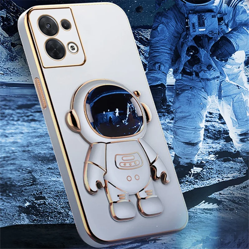 Astronaut Kickstand TPU Cover for Oppo Reno8 5G / Reno8 5G (Global Version), Electroplating Edge Shockproof Phone Case Protector - Purple