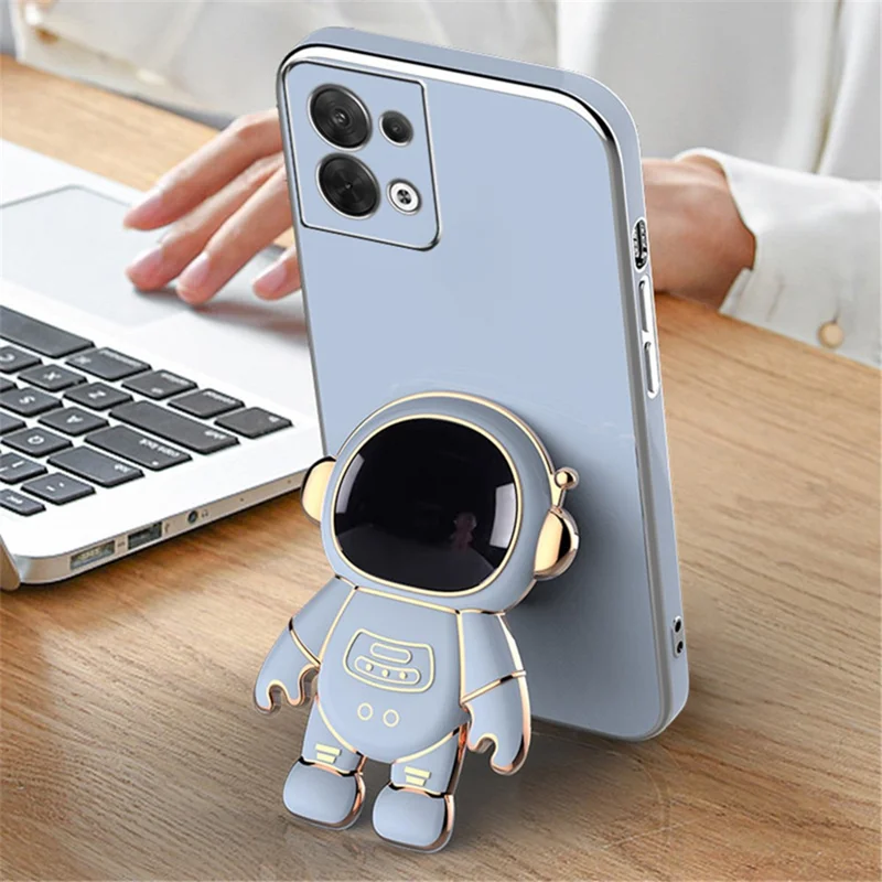 Astronaut Kickstand TPU Cover for Oppo Reno8 5G / Reno8 5G (Global Version), Electroplating Edge Shockproof Phone Case Protector - Purple