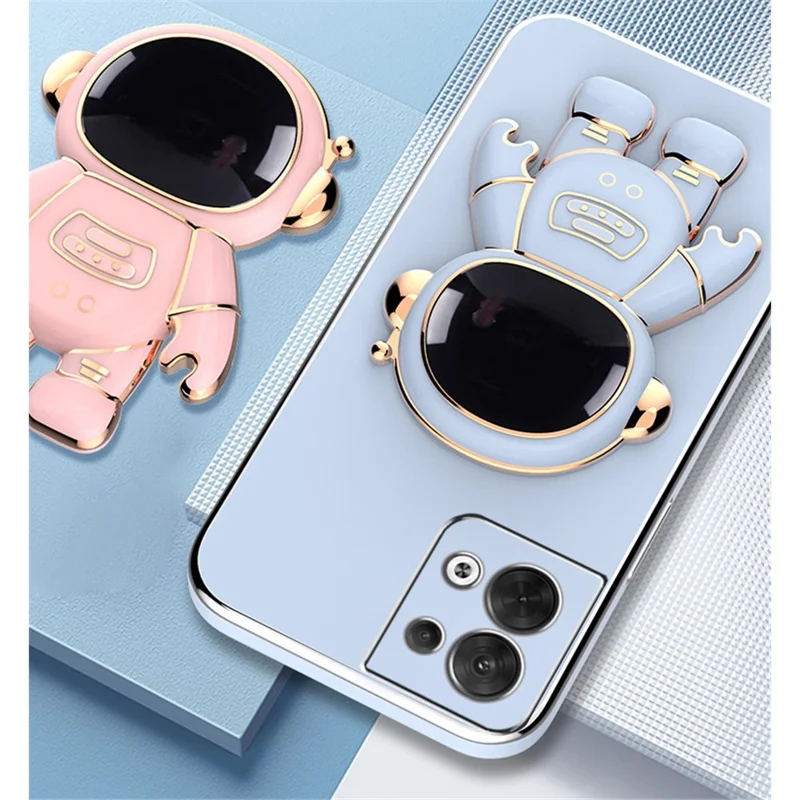 Astronaut Kickstand TPU Cover for Oppo Reno8 5G / Reno8 5G (Global Version), Electroplating Edge Shockproof Phone Case Protector - Purple