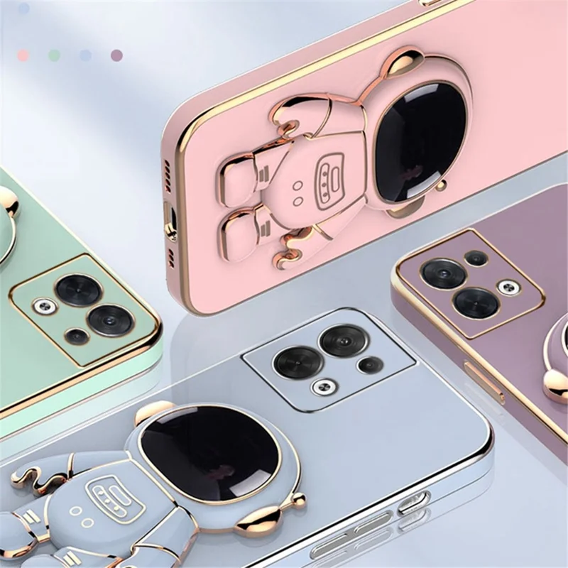 Astronaut Kickstand TPU Cover for Oppo Reno8 5G / Reno8 5G (Global Version), Electroplating Edge Shockproof Phone Case Protector - Purple