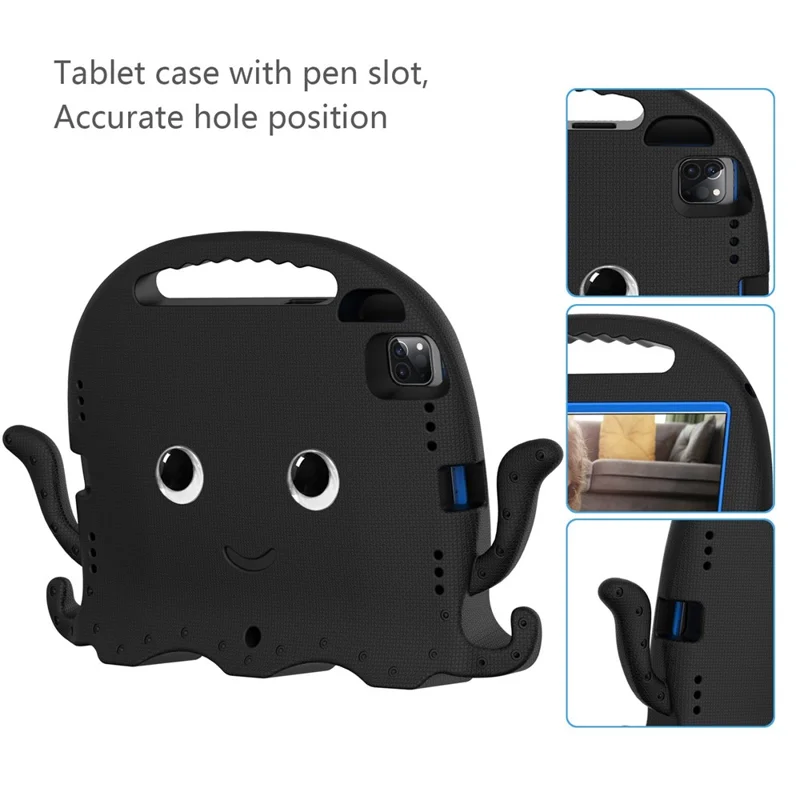 Para iPad Pro 11 (2024) / Pro (2018) / (2020) / (2021) / (2022) Capa de Tablet EVA Octopus com Alça de Ombro - Preto
