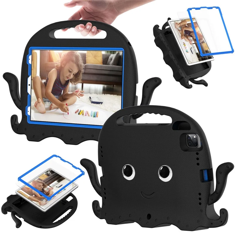 Para iPad Pro 11 (2024) / Pro (2018) / (2020) / (2021) / (2022) Capa de Tablet EVA Octopus com Alça de Ombro - Preto