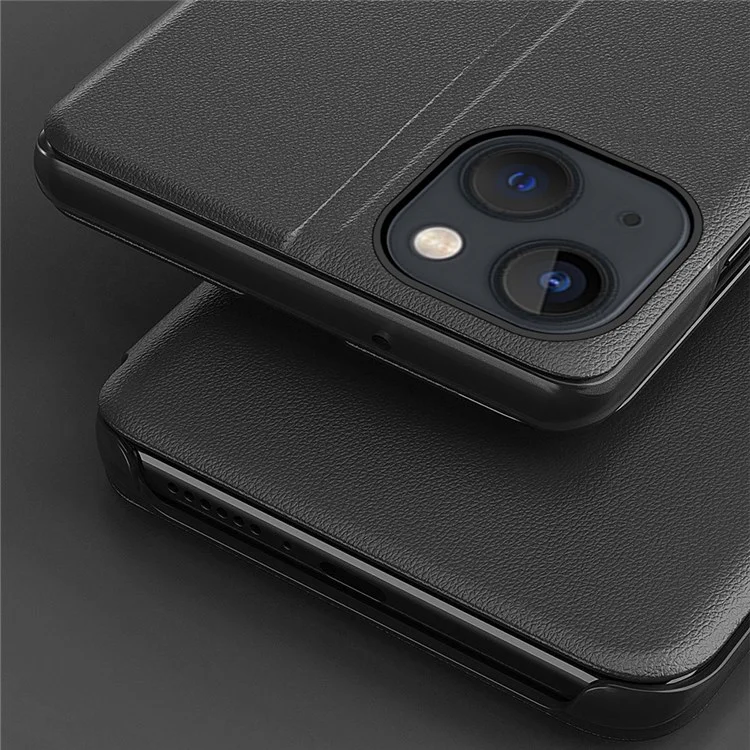 For iPhone 14 6.1 inch Clear View Window Leather Flip Phone Case Stand Anti-scratch Protective Phone Cover - Black