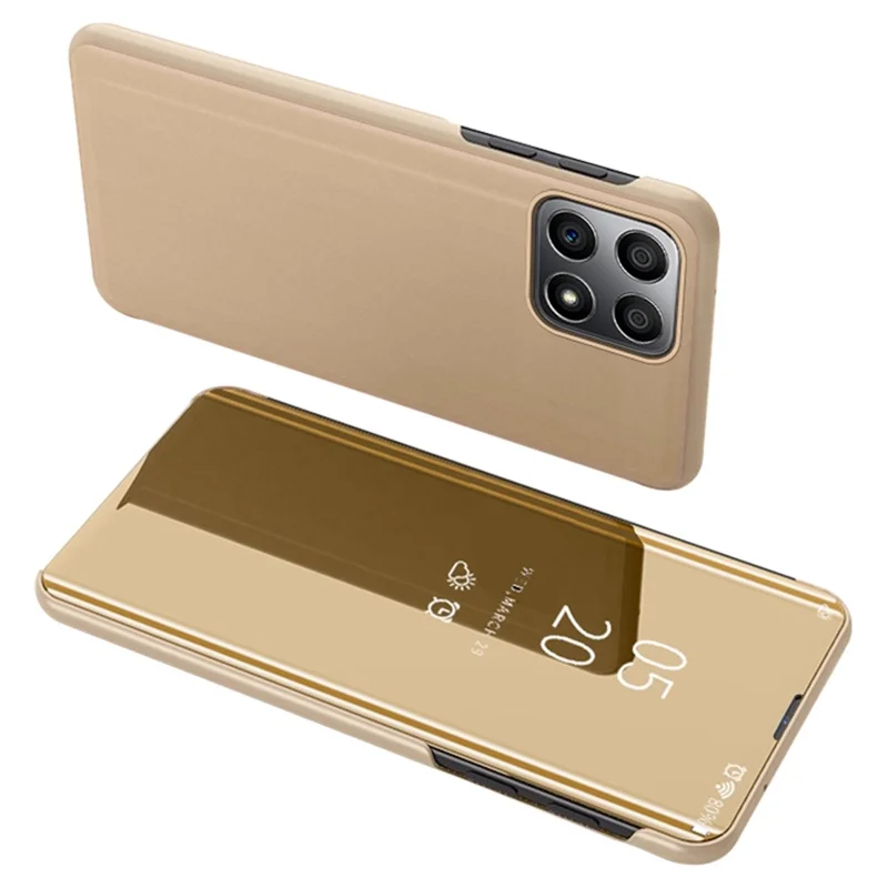 For Honor X8 4G / X30i Drop Resistant Foldable Stand Design PU Leather Case View Window Electroplate Mirror Phone Shell - Gold