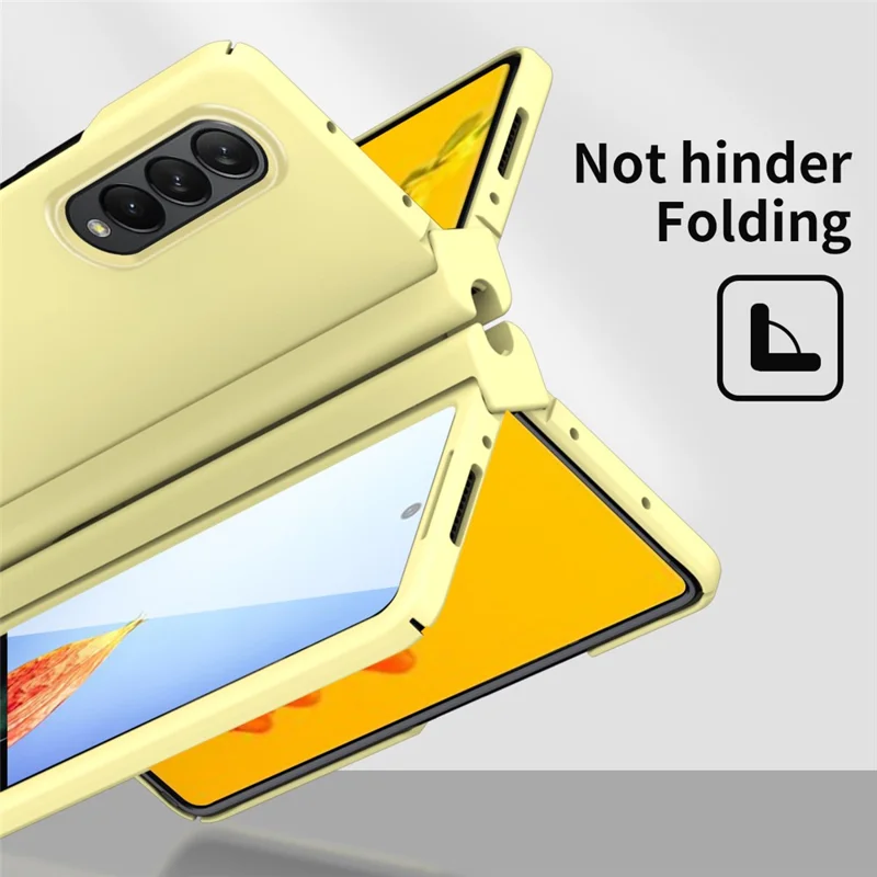 Para Samsung Galaxy Z Fold4 5G Hard PC Bisagra Diseño de la Caja Del Teléfono Cubierta a Prueba de Gota Con Protector de Pantalla de Vidrio Templado + Lápiz Lápida - Amarillo