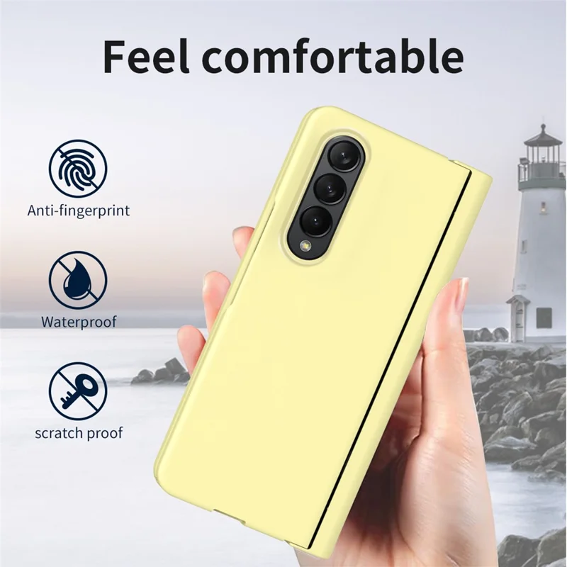 Para Samsung Galaxy Z Fold4 5G Hard PC Bisagra Diseño de la Caja Del Teléfono Cubierta a Prueba de Gota Con Protector de Pantalla de Vidrio Templado + Lápiz Lápida - Amarillo