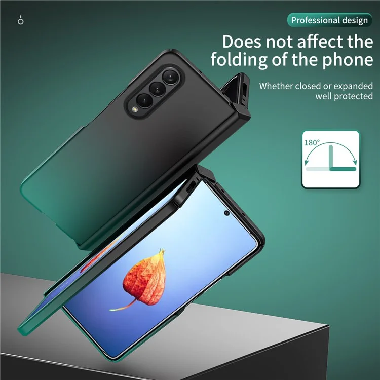 For Samsung Galaxy Z Fold4 5G Hinge Protection Shockproof PC Phone Case Cover with Tempered Glass Screen Protector - Midnight Green