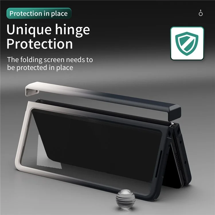 Pour Samsung Galaxy Z Fold4 5G Hinge Protection Coque de téléphone antichoc en PC avec protecteur d'écran en verre trempé - Noir