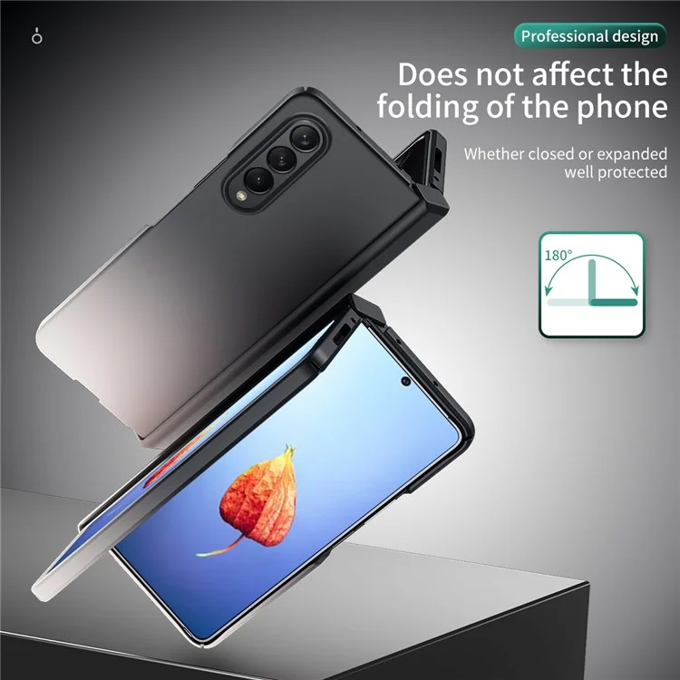 Pour Samsung Galaxy Z Fold4 5G Hinge Protection Coque de téléphone antichoc en PC avec protecteur d'écran en verre trempé - Noir